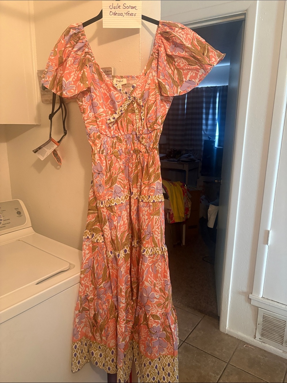 Umgee Coral and Lavender Floral Maxi Dress